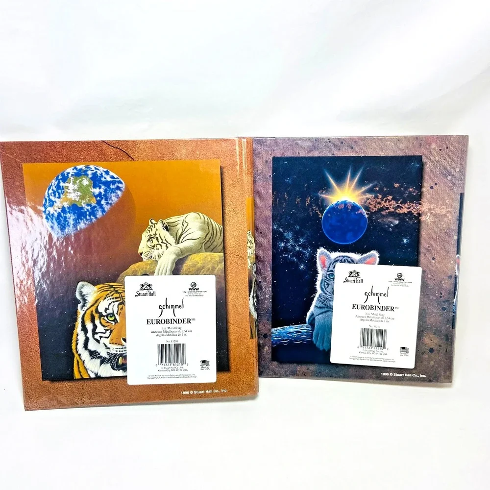 2 VTG 1990s Stuart Hall Schimmel 3 Ring Binder‎ Organizer White Tiger NOS Retro